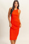 Orange Round Neck Bodycon Ribbed Knit Midi Dress