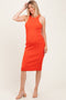 Orange Round Neck Bodycon Ribbed Knit Maternity Midi Dress