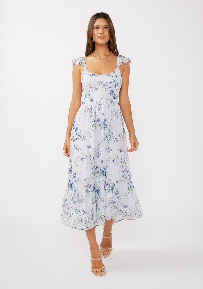 Lilac Floral Textured Open Back Tie Maternity Maxi Dress