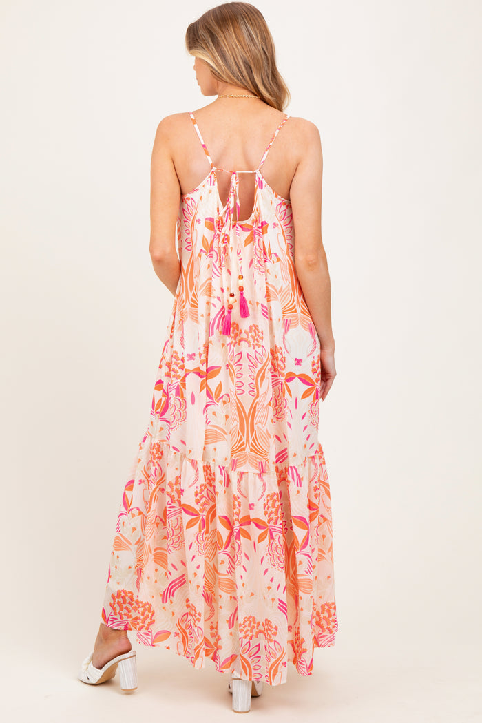 Orange Floral Tie Back Maternity Maxi Dress