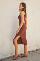 Mocha Mock Neck Side Slit Midi Dress
