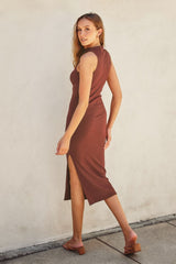 Mocha Mock Neck Side Slit Midi Dress