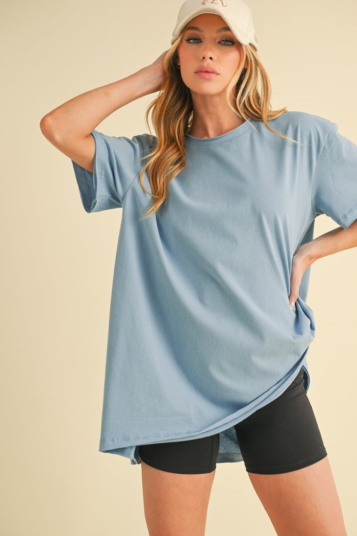 Blue Oversized Cut Hem Maternity Short Sleeve T-Shirt
