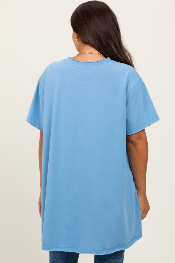 Blue Oversized Cut Hem Maternity Short Sleeve T-Shirt