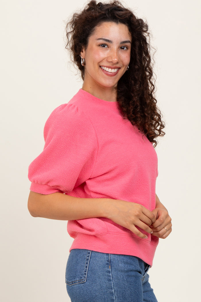 Pink Knit Puff Sleeve Top