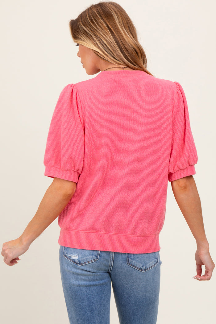 Pink Knit Maternity Puff Sleeve Top