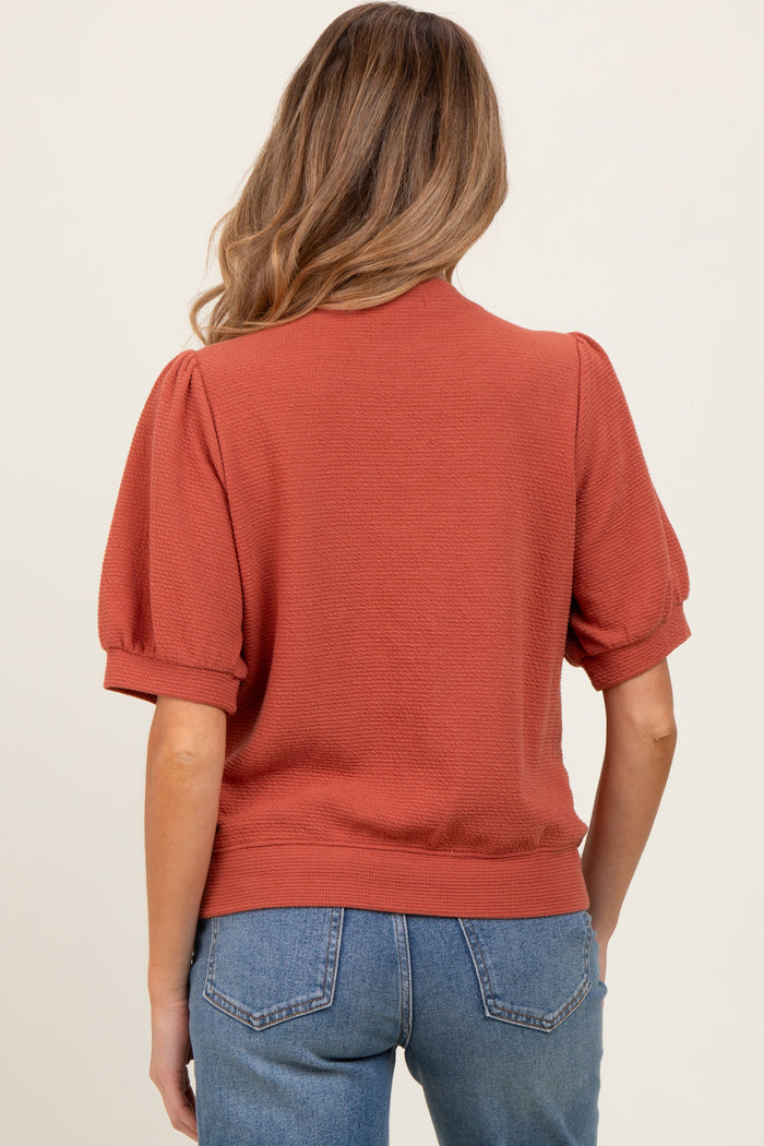 Rust Knit Maternity Puff Sleeve Top