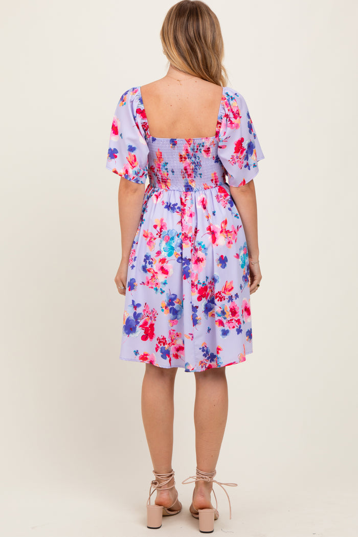 Lavender/Red Floral Smocked Top Mini Dress