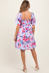 Lavender/Red Floral Smocked Top Maternity Mini Dress
