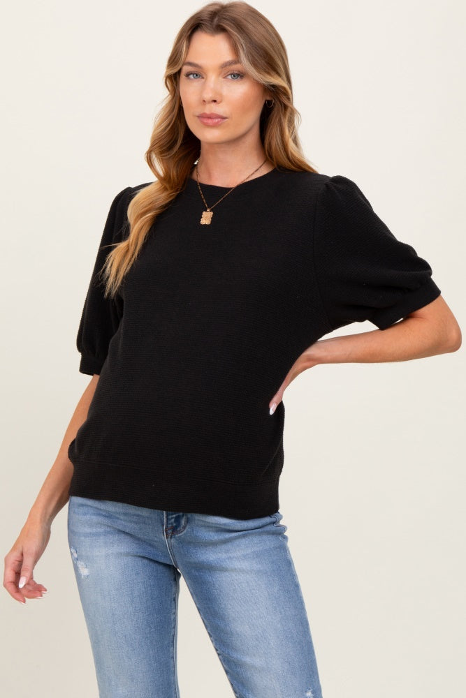 Black Knit Maternity Puff Sleeve Top