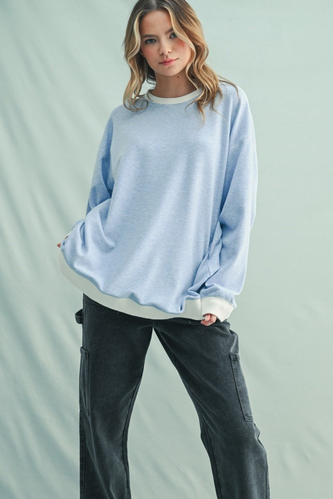 Blue Striped Maternity Pullover Top