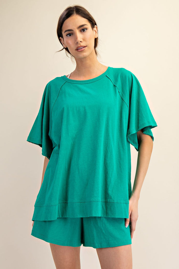 Green Oversized Raw Hem Short Sleeve Maternity Tee