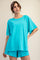 Turquoise Oversized Raw Hem Short Sleeve Tee