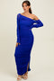 Royal Ruched Mesh One Shoulder Long Sleeve Maxi Dress