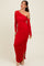 Red Ruched Mesh One Shoulder Long Sleeve Maxi Dress