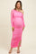 Pink Ruched Mesh One Shoulder Long Sleeve Maternity Maxi Dress