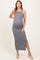 Charcoal Ribbed Fitted Side Slit Maternity Midi Dress