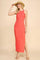Coral Ribbed Fitted Side Slit Midi Dress