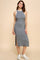 Charcoal/Soft White High Neck Ribbed Sleeveless Midi Dress