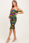 Black Tropical Mesh Ruched Off Shoulder Maternity Dress