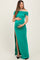 Green Foldover Off Shoulder Ruched High Slit Maternity Maxi Dress