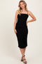 Black Ruched Mesh Sleeveless Midi Dress