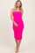 Fuchsia Ruched Mesh Sleeveless Midi Dress