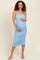 Light Blue Ruched Mesh Sleeveless Maternity Midi Dress