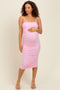 Light Pink Ruched Mesh Sleeveless Maternity Midi Dress