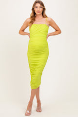 Lime Ruched Mesh Sleeveless Maternity Midi Dress