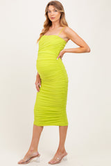 Lime Ruched Mesh Sleeveless Maternity Midi Dress