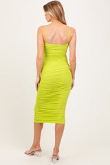 Lime Ruched Mesh Sleeveless Maternity Midi Dress