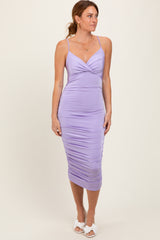 Lavender Ruched Sweetheart Neckline Midi Dress