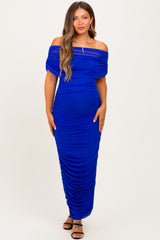 Royal Ruched Mesh Foldover Off Shoulder Maternity Maxi Dress