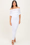 White Ruched Mesh Foldover Off Shoulder Maxi Dress