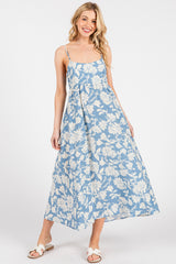 Blue Floral Sleeveless Midi Dress