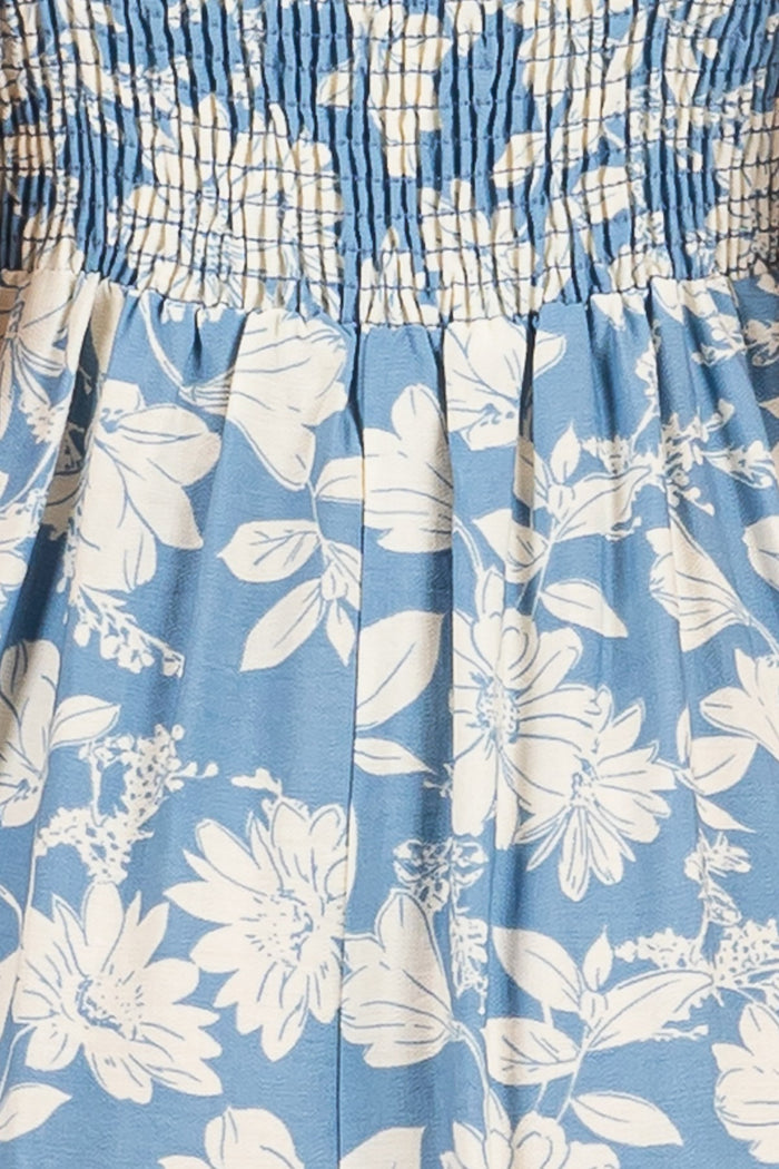 Blue Floral Sleeveless Midi Dress