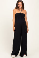 Black Halter Neck Wide Leg Maternity Jumpsuit