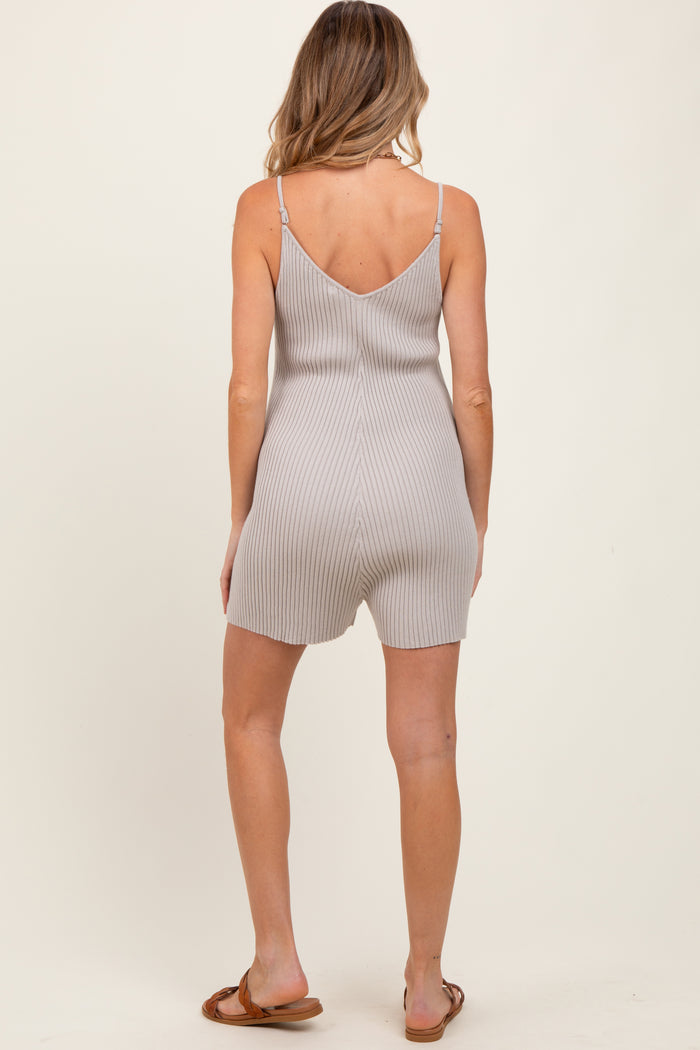 Light Grey Ribbed Knit Sleeveless Maternity Romper