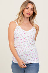 Lavender Floral Ribbed Tank Top