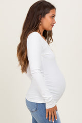 White Ribbed Ruched Maternity Long Sleeve Top