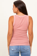 Pink Ribbed Contrast Stitch Maternity Tank Top