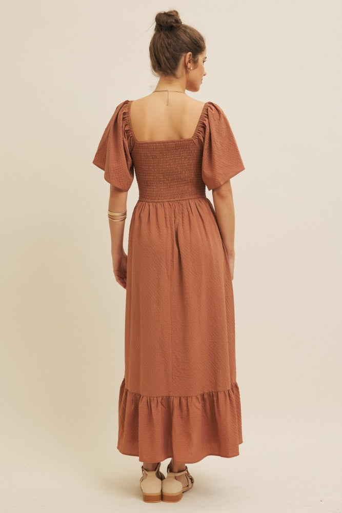 Camel Convertible Stretchy Smocked Maxi Dress
