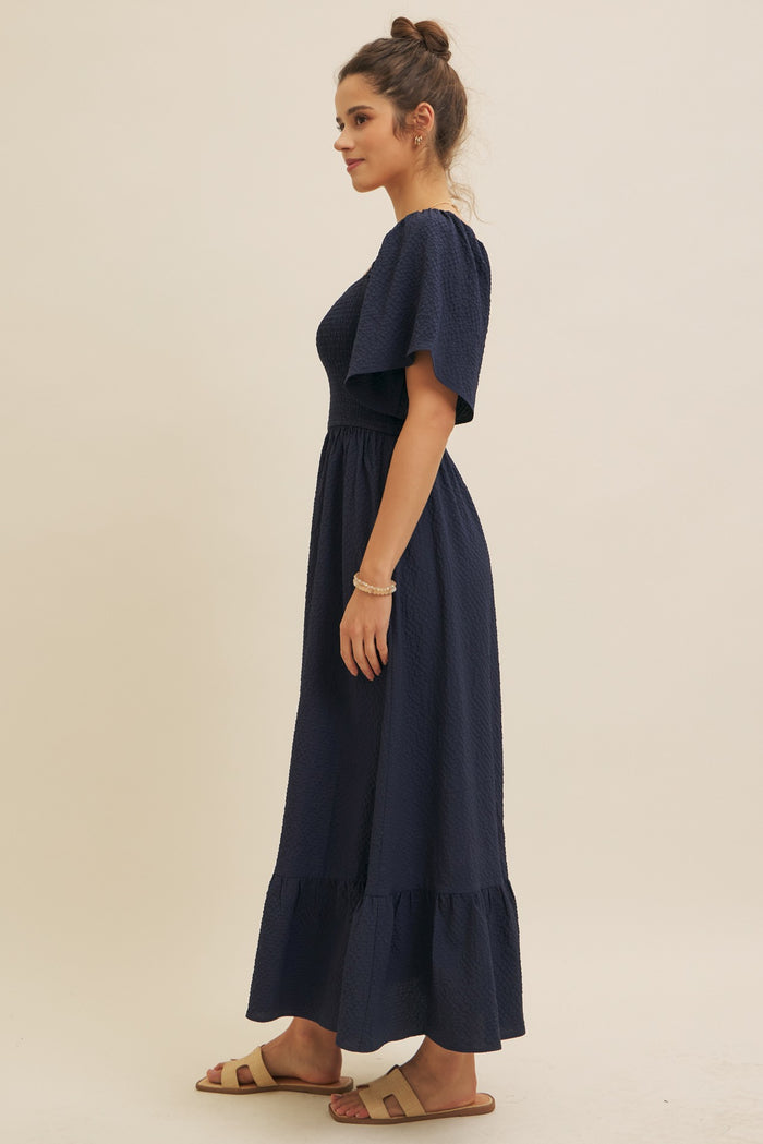 Navy Convertible Stretchy Smocked Maxi Dress