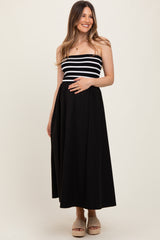 Black Striped Tube Knit Maternity Maxi Dress