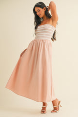 Mauve Striped Tube Knit Maxi Dress