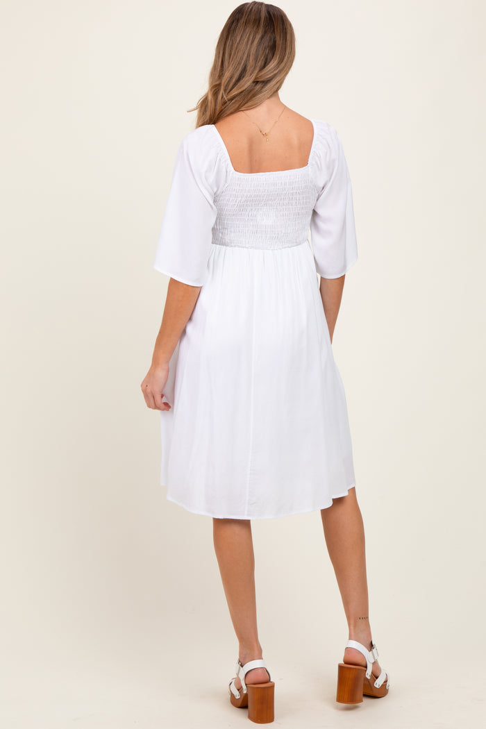White Smocked Maternity Midi Dress