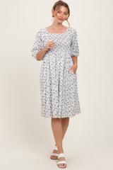 White Floral Smocked Midi Dress