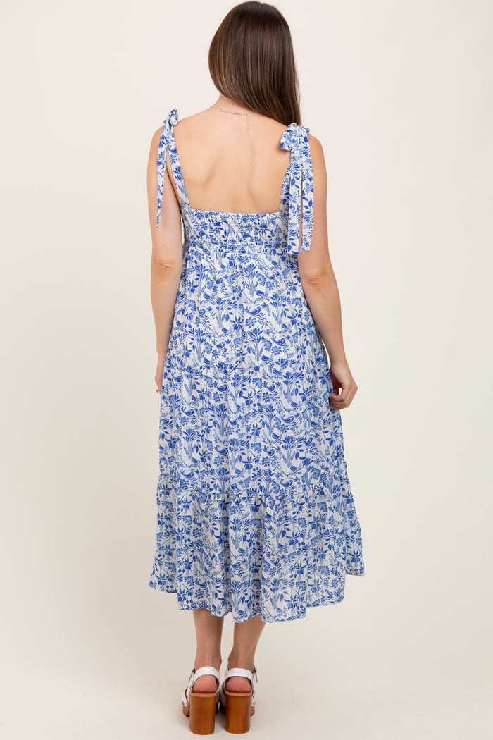 Blue Multi Floral Tie Strap Maternity Maxi Dress