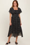 Black Floral Square Neck Front Tie Midi Dress
